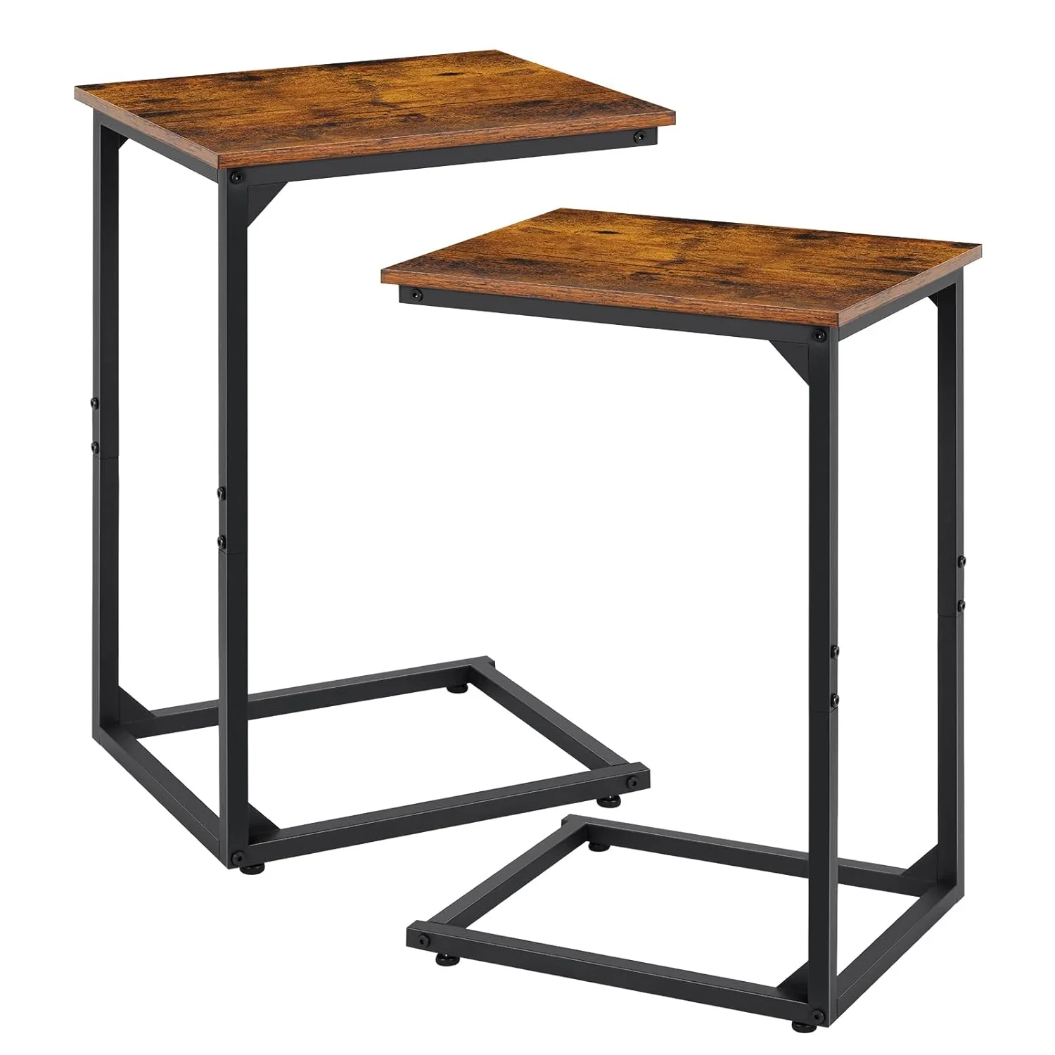 C Shape Side Table Set of 2, C Shape Sofa and Bed End Table, Portable Laptop Table, Sofa Side Table, Space Saving Living Room Bedroom - Brown