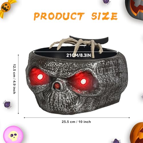 Halloween Candy Bowl, Animated Halloween Skull Pumpkin Bowl, Automatic Sensor/Button Press Scary Candy Dish with Creepy Moving Skeleton Hand and Scream for Trick or Treat to Kids(Pumpkin Style)