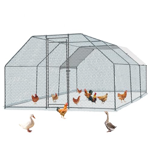 Outvita Chicken Coop, 6.5 x 10 FT Large Metal Chicken House, Poultry Habitat Cage with Waterproof Cover, Walk-in Chicken Run Pen for Small Animals Yard Farm Patio
