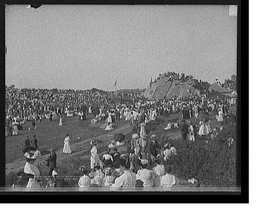 Historic Framed Print, Unveiling tablet commemorating first settelment [sic] of Mass. Bay Colony, Stage Fort Park, Gloucester, Mass., 17-7/8