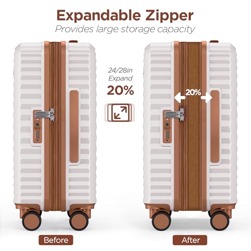 SHOWKOO Luggage Sets 3 Piece Hardside Expandable Suitcase with Double Spinner Wheels Tsa Lock, (Beige White, 5 piece set)