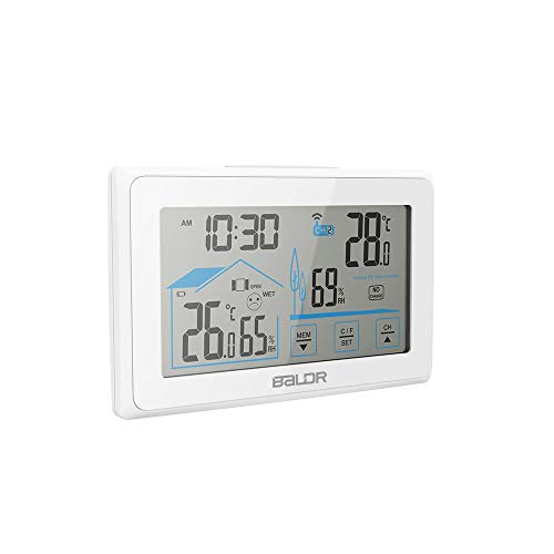 BALDR Wireless Indoor/Outdoor Thermometer & Hygrometer - Touch Screen Digital Weather Station with Room Temperature Monitor & Humidity Gauge Meter, Extended Backlit Display for Easy Viewing