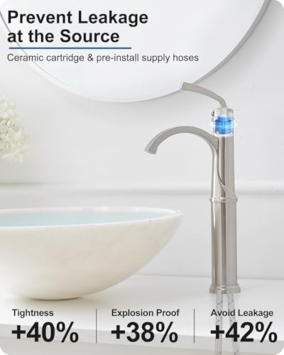 Vessel Sink Faucet, Oil Rubbed Bronze Waterfall Bathroom Sink Faucets, Brass Tall Bathroom Faucet Vanity Faucet 1 Hole Restroom Faucet Single Handle with Pop-up Drain Supply Hose