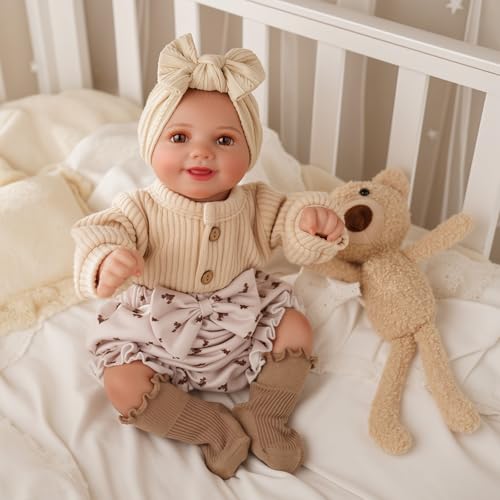 BABESIDE Reborn Baby Dolls Sunny - 17Inch Cute Soft Vinyl Realistic Baby Doll Poseable Smiling Real Life Baby Dolls with Complete Accessories for 3+ Years Old Gifts