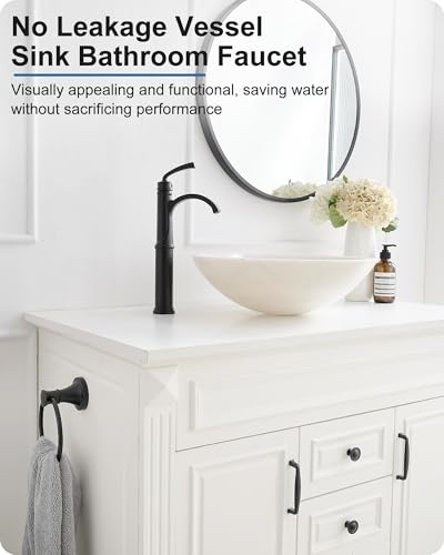 Vessel Sink Faucet, Oil Rubbed Bronze Waterfall Bathroom Sink Faucets, Brass Tall Bathroom Faucet Vanity Faucet 1 Hole Restroom Faucet Single Handle with Pop-up Drain Supply Hose