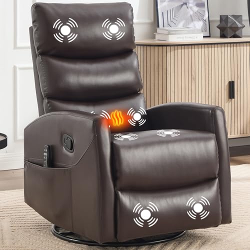 Massage Chair Recliner with Heat, Swivel Rocking Chair Recliner with High Back, Manual Lazy Boy Recliners for Adults,Small Recliner Chair for Small Spaces, Living Room Bedroom, Fabric (Black)