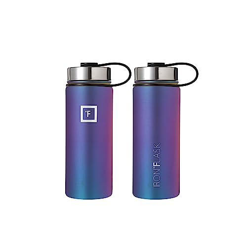 IRON °FLASK Camping & Hiking Hydration Flask with 3 Lids - Stainless Steel, Double Walled & Vacuum Insulated Water Bottle - Leak Proof & BPA Free (Midnight Black, Straw - 40 oz)