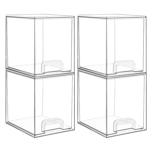 Vtopmart 12.1''W Clear Stackable Storage Drawers,2 Pack Acrylic Plastic Organizers Bins for Makeup Palettes, Cosmetics, and Beauty Supplies,Ideal for Vanity, Bathroom,Cabinet,Desk Organization