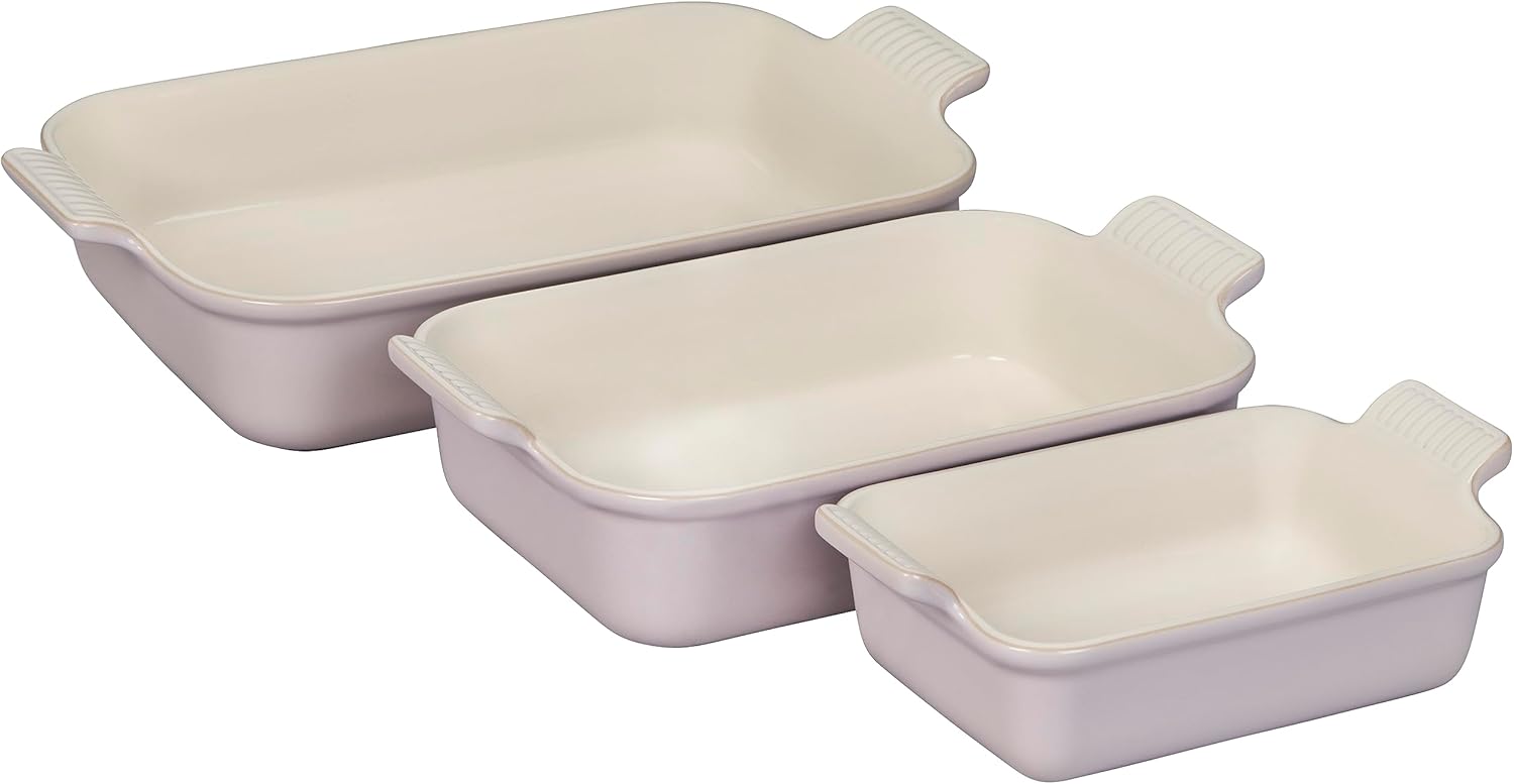 Le Creuset Stoneware Heritage Set 3 Rectangular Dishes, Shallot, 1.1 qt., 2.5 qt. & 4 qt.