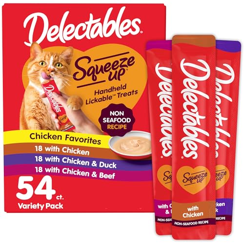 Delectables Squeeze Up Non-Seafood Variety Pack, Creamy Squeezable Puree, Lickable Wet Cat Treats, Grain Free, No Added Fillers, No By-Products, No Added Preservatives, 0.5 Ounces Tube, 54 Tubes Total