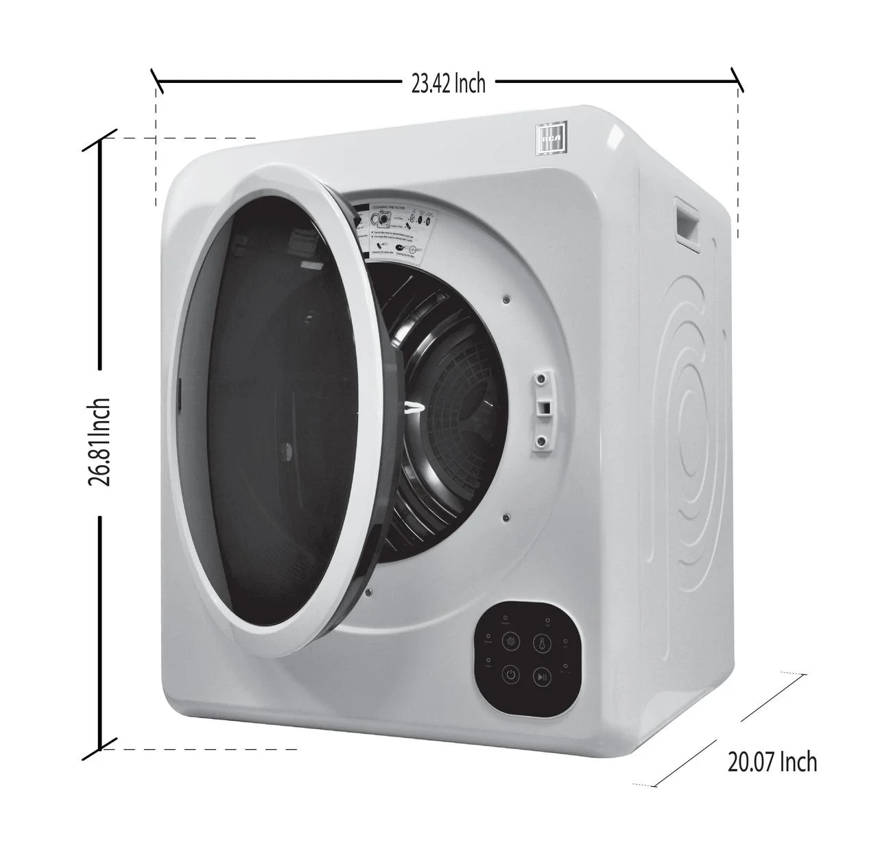 RCA 3.75 Cu ft.(13lbs.) Ventless Electric Apartment Size Dryer, RDR323, White