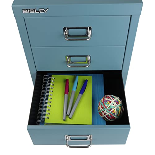 Bisley 10-Drawer Steel MultiDrawer Cabinet - Black, Chrome Pull Handles with Label Holders, Powder-Coated Steel, Removable Drawers, Fits Under Most Desks, Labels Included