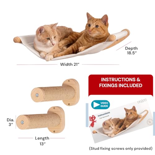 7 Ruby Road Cat Hammock Wall Mounted Cat Shelf with Two Steps - Cat Wall Shelves and Perches for Sleeping, Playing, Climbing, and Lounging - Modern Cat Bed & Furniture for Large Cats or Kitty