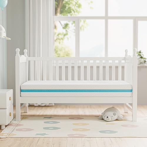 TeQsli Crib Mattress, Dual-Sided Memory Foam Toddler Mattress with Breathable Washable Cover, Standard Size Baby Mattresses for Crib: 52 x 27.6 x 6 Inch