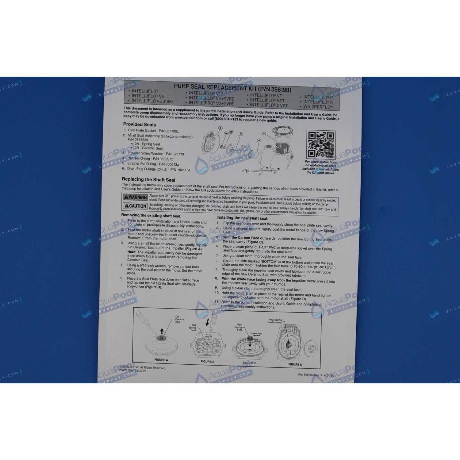 356198 Pentair Seal Kit WhisperFlo IntelliFlo
