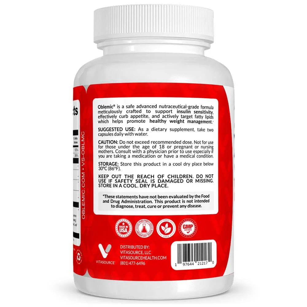 Oblemic Natural Oral Capsules, Plant Based Blend, Vitality Supplement With Berberine, 1000mg, 60 Capsules - Vitasource