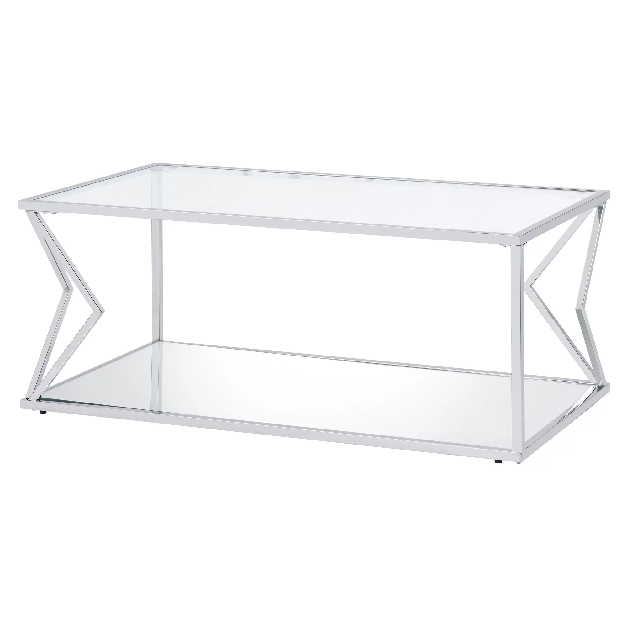 ACME Virtue Glass Top Rectangular Coffee Table in Clear and Chrome