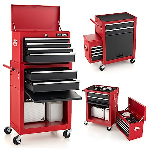 ERGOMASTER Rolling Tool Chest Cabinet Big Capacity Storage with Wheels and Lock Key, Portable Tool-Box Organizer with Sliding Drawers - 6 Drawers & BlackRed