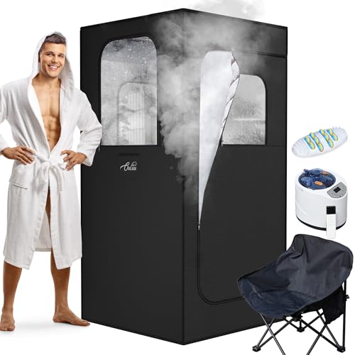 Large Portable Steam Sauna, 3L Steamer Portable Sauna Box for Home, Personal Sauna with Big Sauna Chair, Remote Control, Foot Massager, 3.2’ x 3.2’ x 6.0’, Navy Blue
