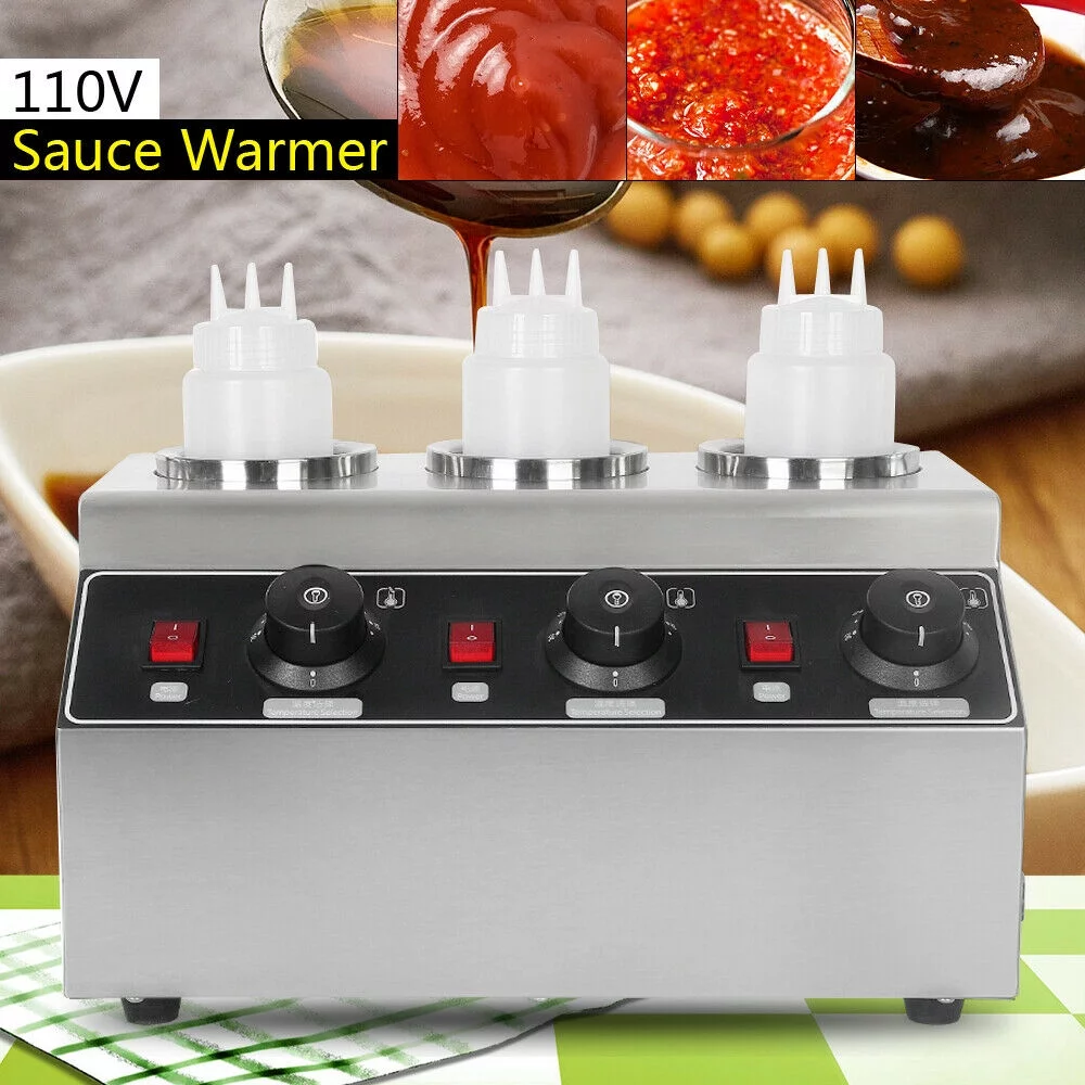 OUKANING 240W Electric Food Sauce Warmer Heater 3 Bottles Cheese Warmer Sauce Pump Dispenser Heat Preservation