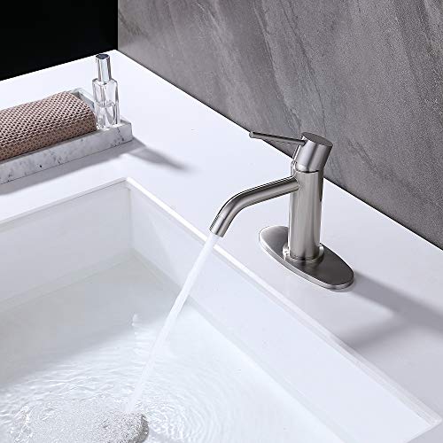 Brushed Gold Vessel Sink Faucet with Pop Up Drain and Supply Lines, Stainless Steel Gold Vanity Faucet Single Hole, JXMMP Single Handle Bathroom Faucet Gold, JXM1001BG