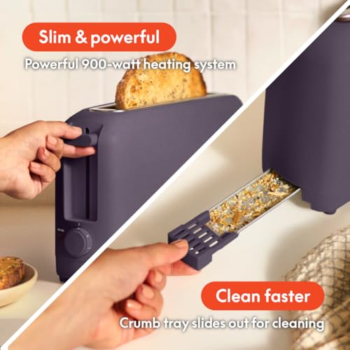 bella 2 Slice Slim Toaster, Fits-anywhere™ Kitchenware, 6 Setting Shade Control with Reheat & Cancel Buttons, Removable Crumb Tray, 10” Long Slot, Anti Jam & Auto Shutoff, 900 Watt, Oatmilk