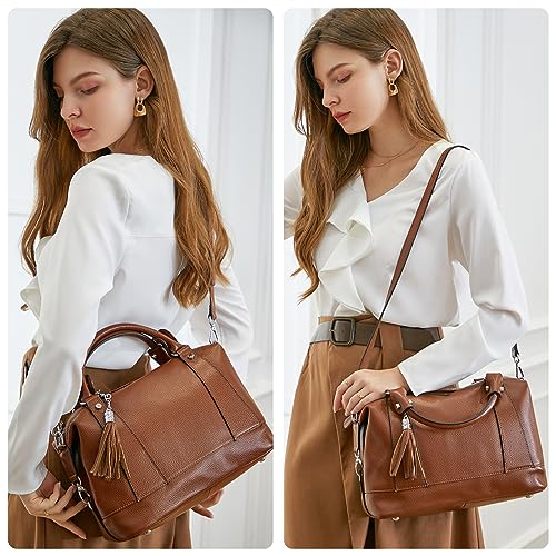 HESHE Womens Genuine Leather Handbags Purse Crossbody Satchel Tote Bags Ladies Real Leather Bags