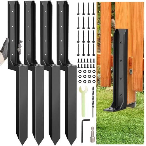 4 Pcs Fence Post Repair Kit,Heavy Duty Fence Post Anchor Kit, Fence Post Repair Stakes for Repair Tilted, Broken Wood Fence Post