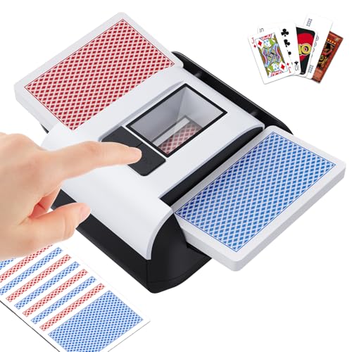 Automatic Card Shuffler - One-Press AUTO & Manual Mode, Electric Shuffling Machine for 1-2 Decks, Low Noise, Rechargeable & Portable Shuffler Machine for Poker, UNO, Blackjack, Skip-Bo, Phase 10