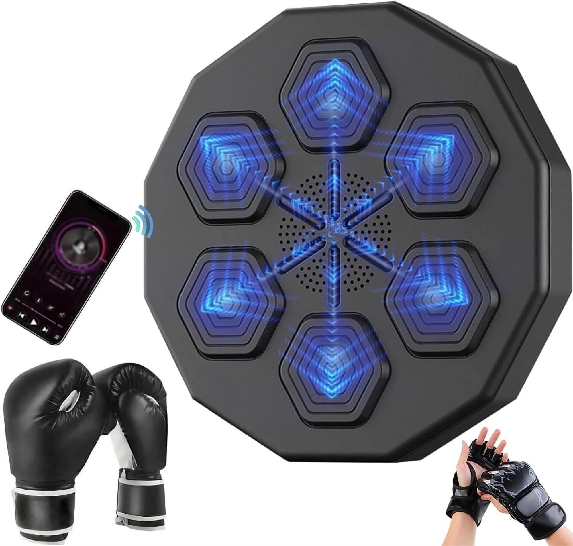 PanQlon Music Boxing Machine, Bluetooth Smart Music Boxing Machine, Boxing Machine Wall Mounted Music, with 2 Pairs of Boxing Gloves, Music Boxing Machine for Kids, Adults, Home Workout, Gym