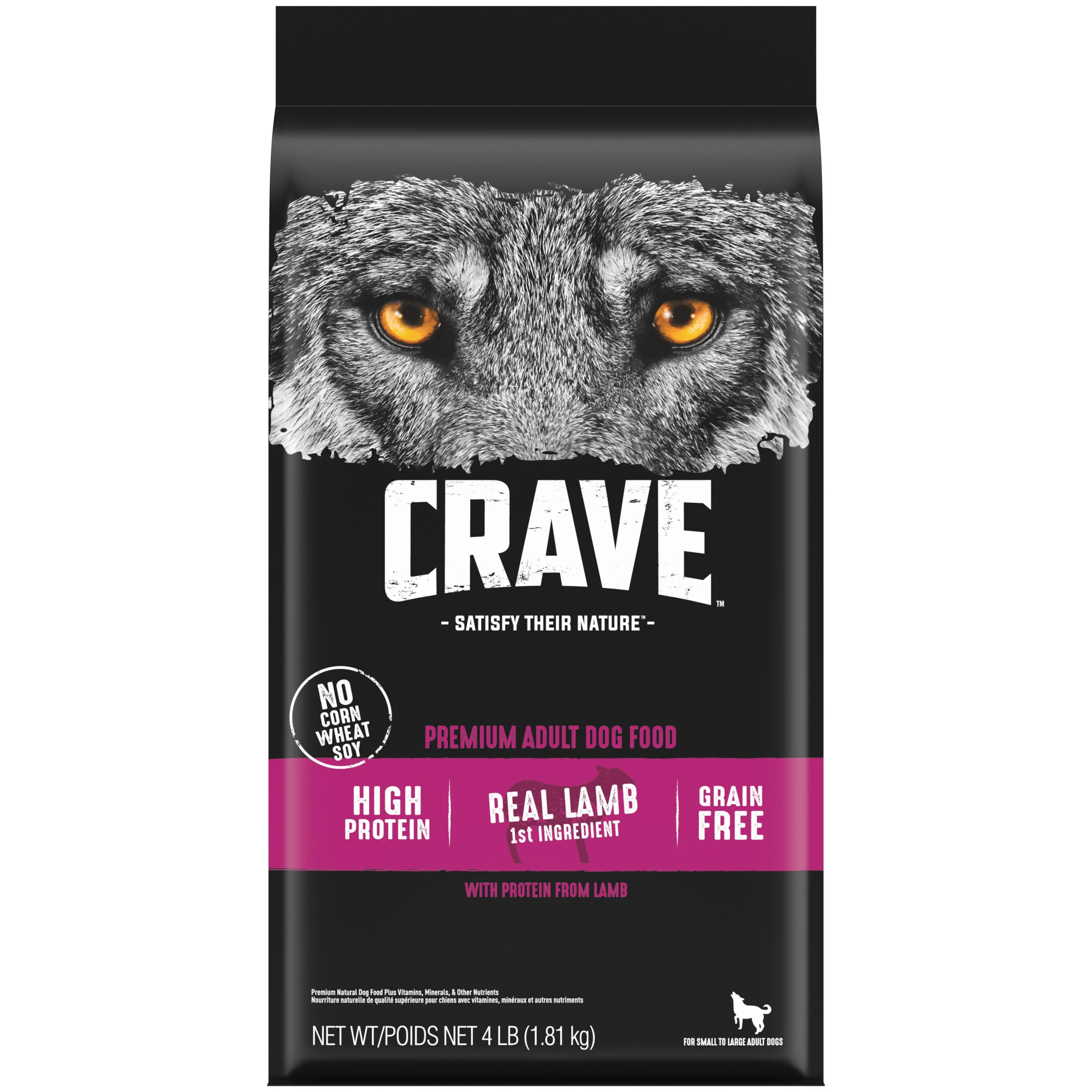 CRAVE Grain Free Adult Dry Dog Food with Protein from Lamb, 4 lb. Bag