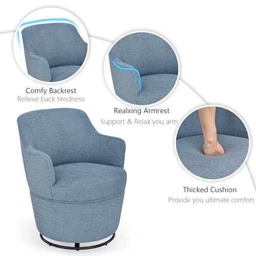 360° Swivel Accent Chairs with Ottoman, Modern Comfy Fabric Barrel Living Room Chair, Leisure Bedroom Armchair with Footstool, Blue