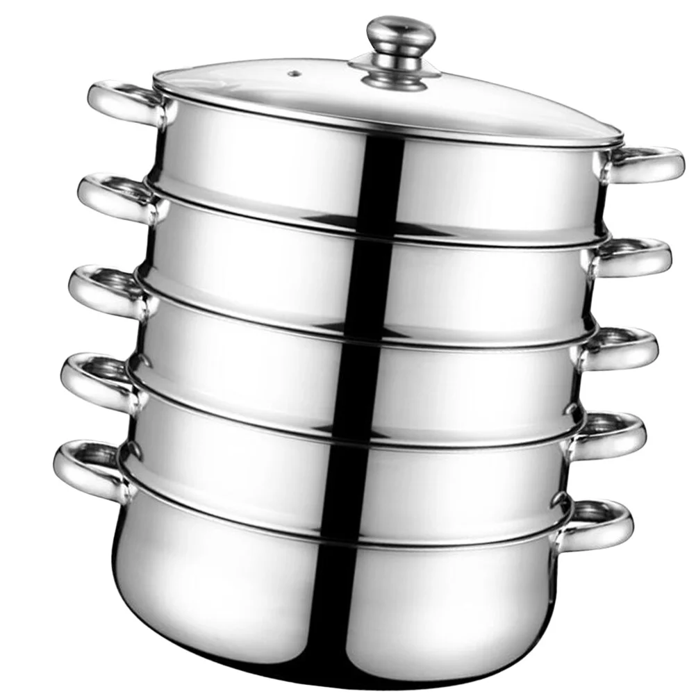 Stainless Steel Steamer Multifunctional Stockpot Practical Soup Pot Silver (5 Layers 28cm)