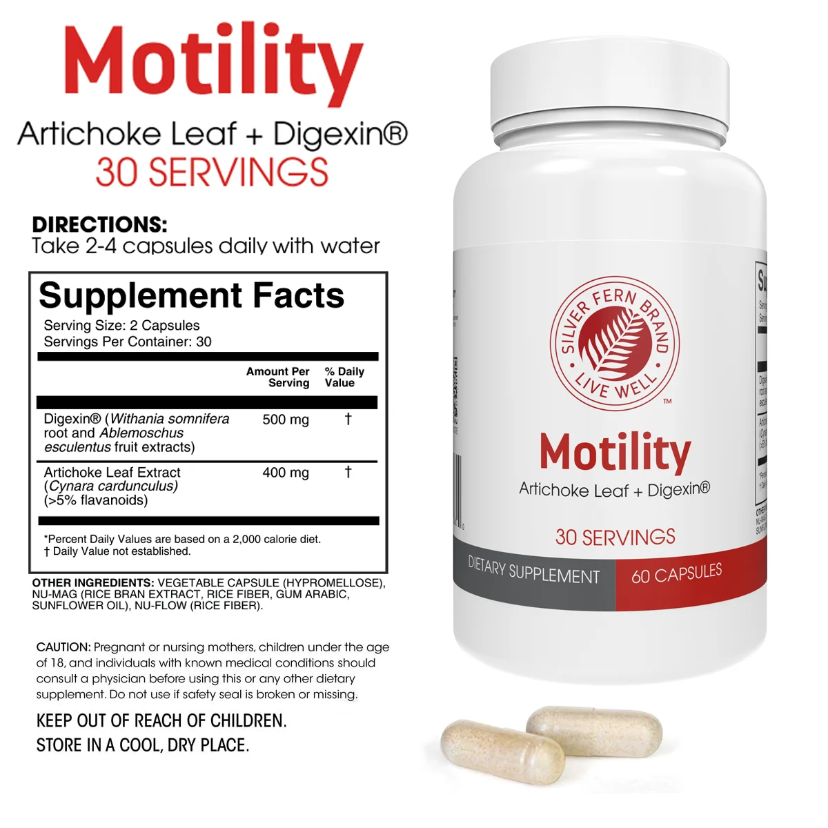 Silver Fern Brand Motility Non laxative Constipation Support 60 Capsules