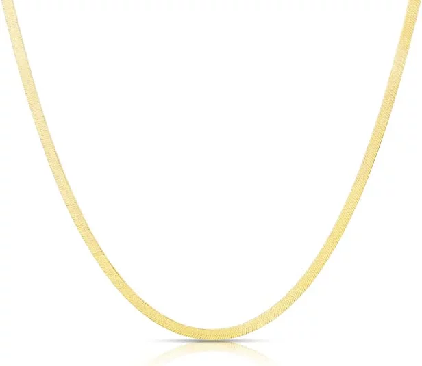 NYC 925 14K Bounded Gold Plated Sterling Silver 3.2MM, 4.3MM, 6.8MM or 9MM Flexible Flat Magic Herringbone Chain Necklace, Best Unisex Gift for Men and Women