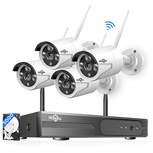 [Wireless Pro, 100ft Range] Hiseeu Wireless Security Camera System, Expandable 16CH 4K NVR, 4Pcs 3MP Night Vision WiFi Cameras Home Surveillance Outdoor, Motion Detection, 1TB HDD, One-Way Audio