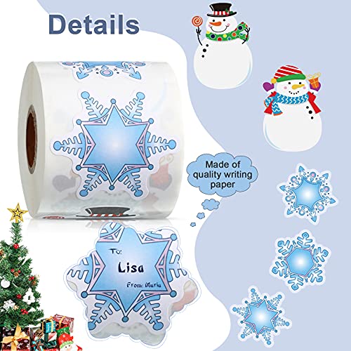 300 Pcs Christmas Stickers Decorations Xmas Snowmen Snowflake Roll Stickers Decals Christmas Tags Self Adhesive Sticker Present Craft Wrapping Stickers for Kids Winter Christmas Birthday Party Favors