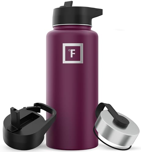 IRON °FLASK Camping & Hiking Hydration Flask with 3 Lids - Stainless Steel, Double Walled & Vacuum Insulated Water Bottle - Leak Proof & BPA Free 32 Oz