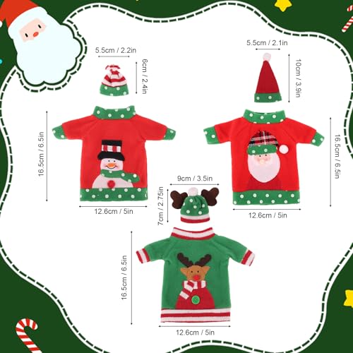 3pcs Christmas Wine Bottle Covers with Hat, Knit Fabric Sweater Style Wine Bottle Decorations for Holiday Party Table Decor