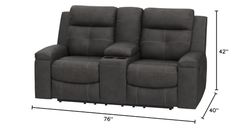 Signature Design by Ashley Jesolo Modern Faux Leather Manual Pull Tab Double Reclining Sofa, Dark Brown