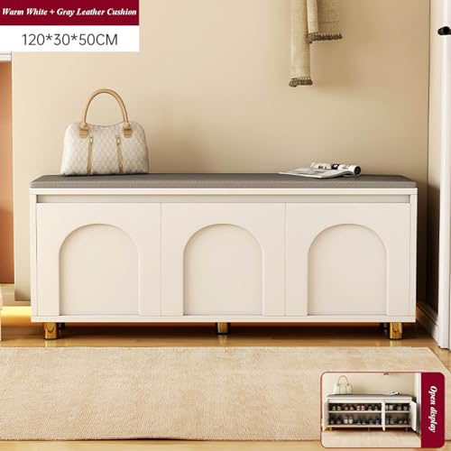 Shoe Bench with Cushion, Storage Bench with Padded Seat, Entryway Bench with Compartments, Shoe Rack for Entryway Living Room Bedroom Hallway, 42x30x72cm