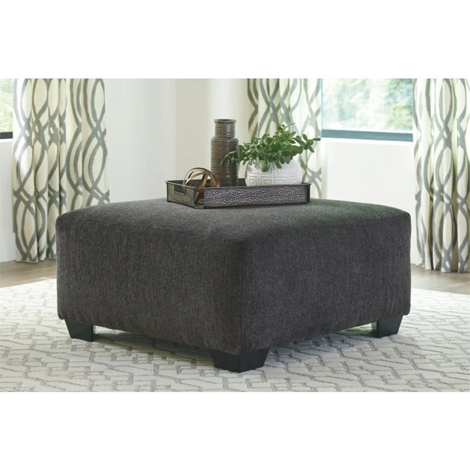 Bowery Hill Contemporary Fabric Gray Oversized Accent Ottoman