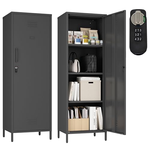 Metal Storage Cabinet, Steel File Locker with 3 Shelves 59.06-inch high for School, Living Room, Bedroom, Office (White)