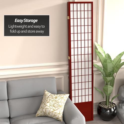 Red Lantern 7 ft. Tall Window Pane Shoji Screen-White-3 Panels Room Divider