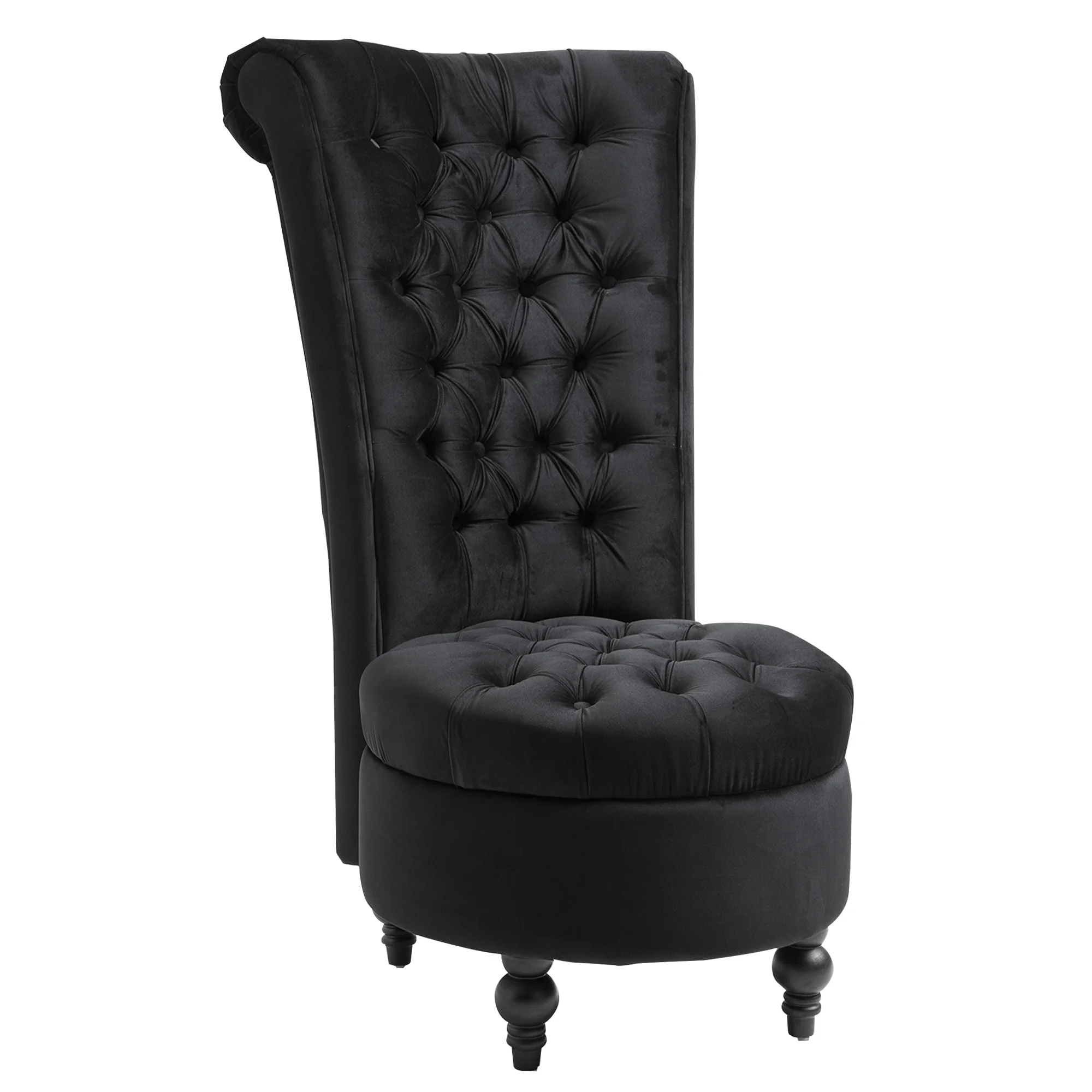 HOMCOM High Back Accent Chair, Upholstered Armless Chair, Retro Button-Tufted Royal Design with Thick Padding and Rubberwood Leg for living Room, Dining room and Bedroom, Black