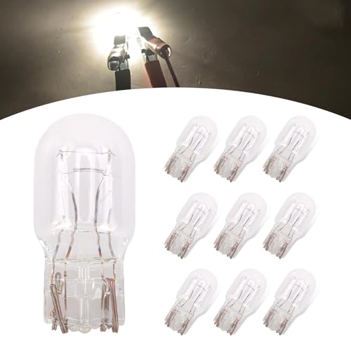 Pack-10 T20 Car Brake Lights, 1891/7443 5W Double-wire Vehicle Turn Signal Tail Light Replacements, Universal Waterproof Automotive Lighting Accessories for Truck SUV Car (White Light)