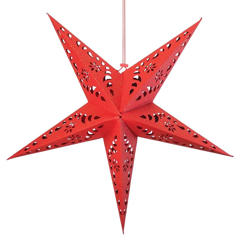 In the Breeze 9175 — Purple Paper Star Lantern — Hanging Party and Home Décor with Painted Gold Accents — Handmade, Dyed Paper