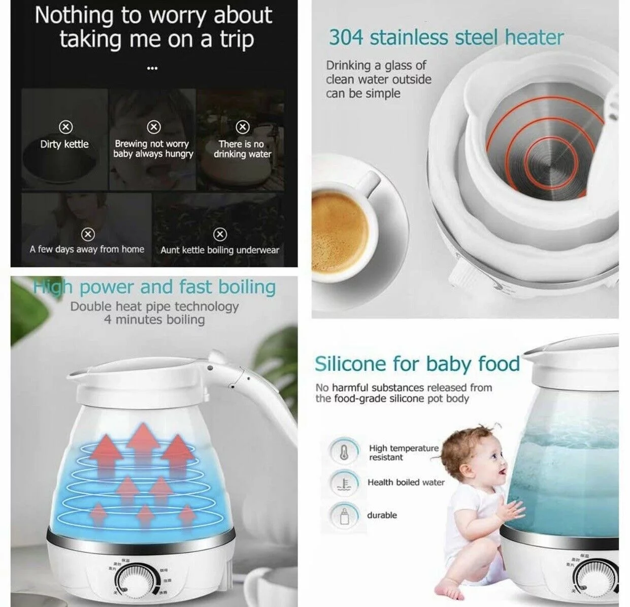 Travel Foldable Ultrathin Upgraded Electric Kettle Boil Dry Protection