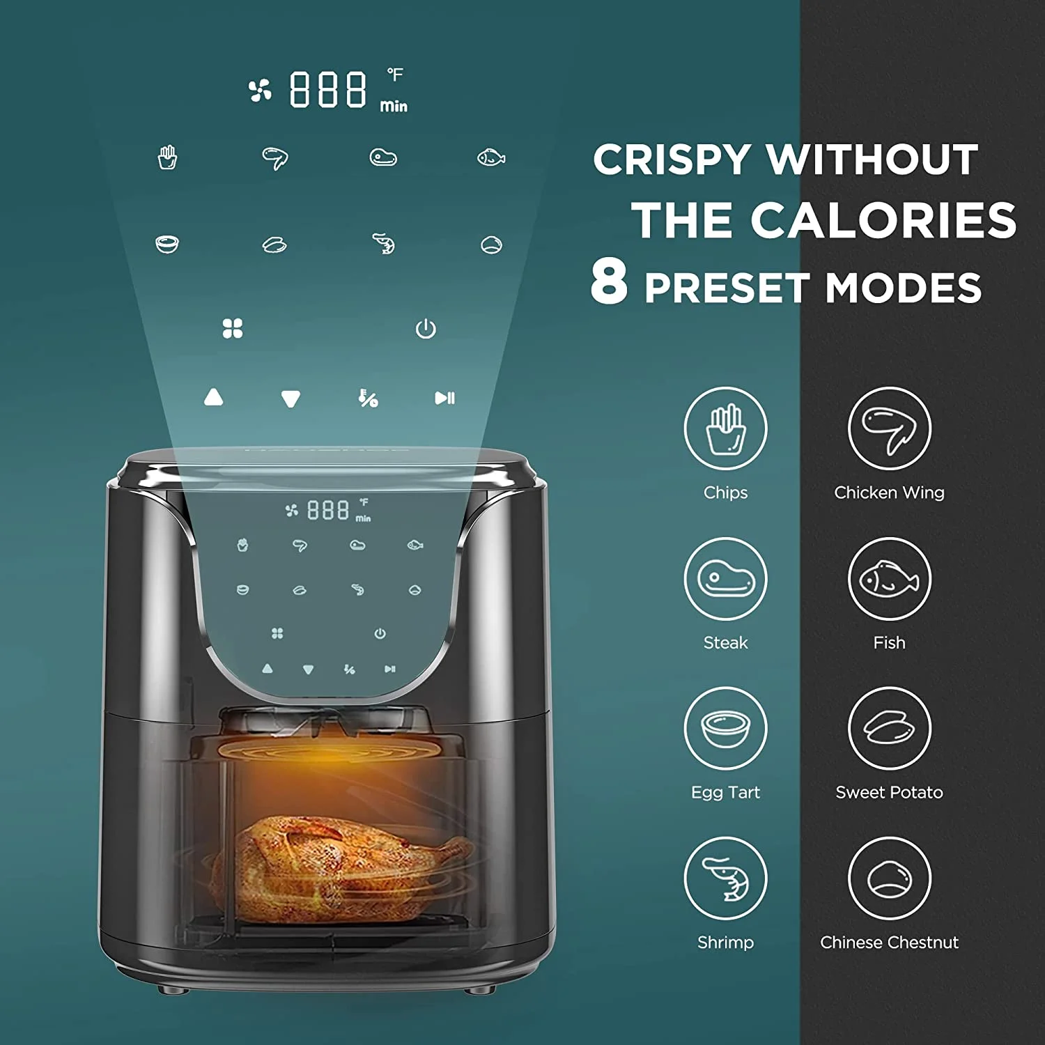 HAUSHOF 5.8QT Air Fryer Small Oven, Digital Oil-Less Cooker 1450W Airfryer, 8 Presets Cooking Functions, Time & Temperature Control, with Nonstick Tray, Black