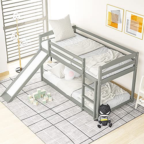 Twin-Over-Twin Bunk Bed with Twin Size Trundle,Storage and 2 USB Ports,Bedroom Wood Bed Frame W/Desk & Two Three-Holes Plugs,Full-Length Guardrail,for Kid Boy Girl,White